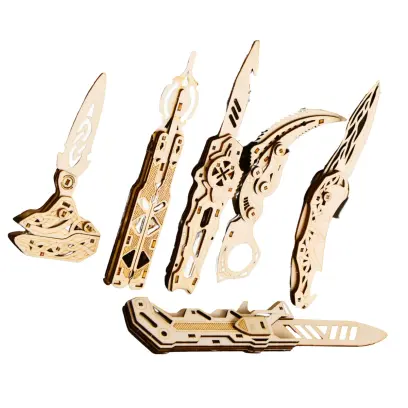 3D dřevěné modely 6ti různých stylů nožů Caliber Gourmet Wood Knives Puzzles. Dřevěná skládačka vhodná pro děti i dospělé.